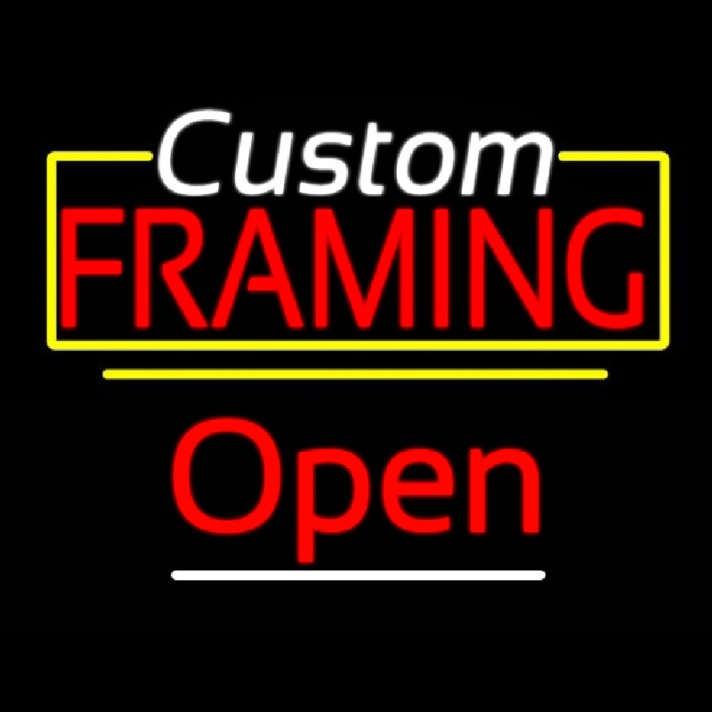 Custom Framing Open Yellow Line Neonreclame