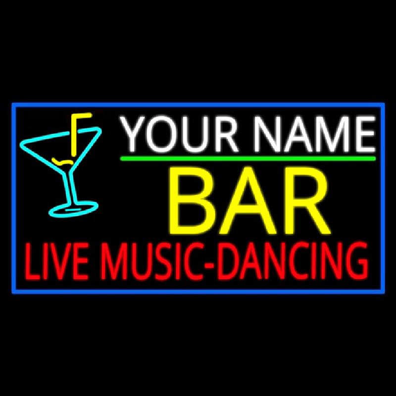 Custom Red Live Music Dancing Yellow Bar And Blue Border Neonreclame