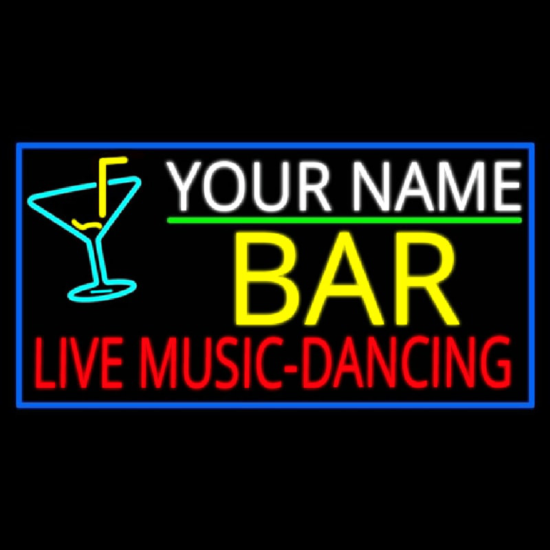 Custom Red Live Music Dancing Yellow Bar And Blue Border Neonreclame