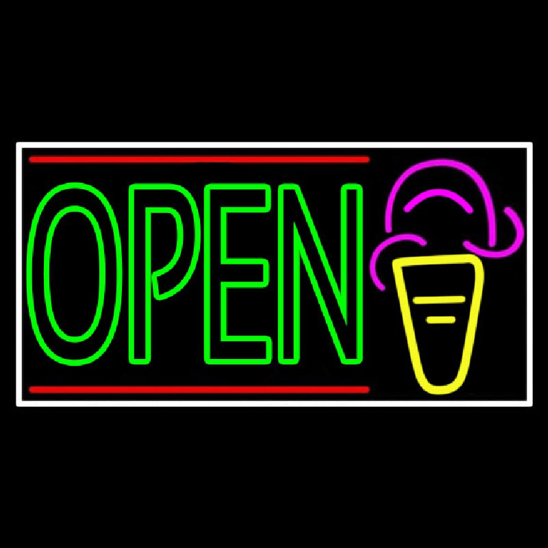 Double Stroke Green Open Ice Cream Cone Neonreclame