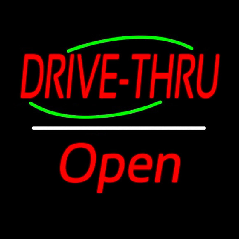 Drive Thru Open White Line Neonreclame