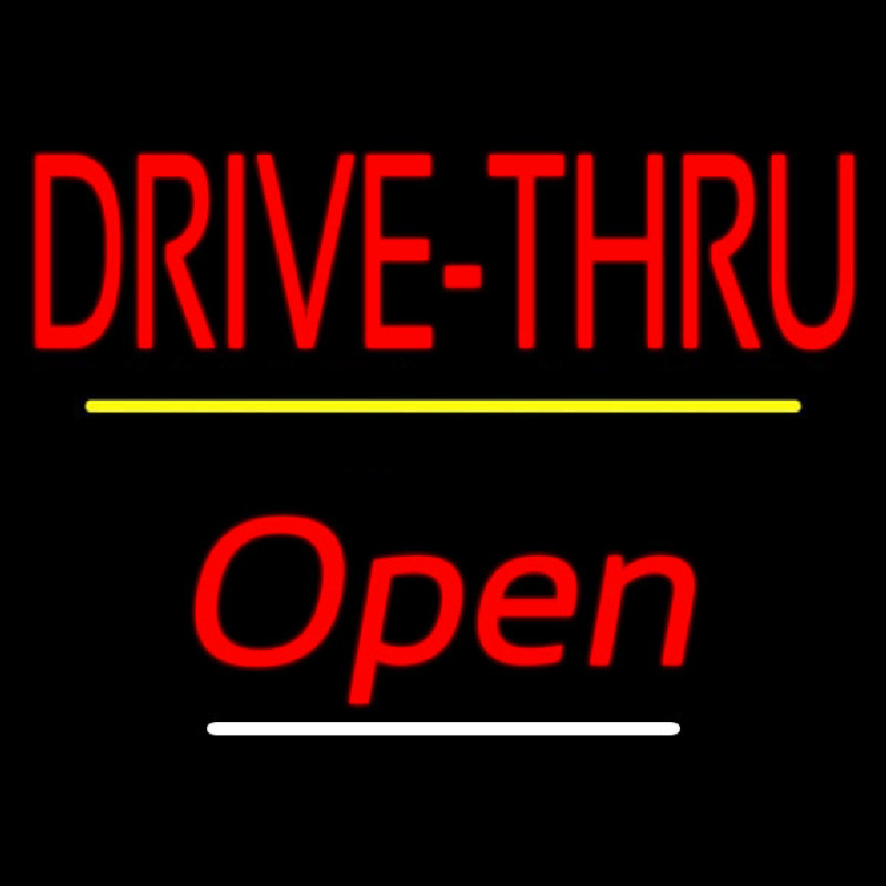 Drive Thru Open Yellow Line Neonreclame