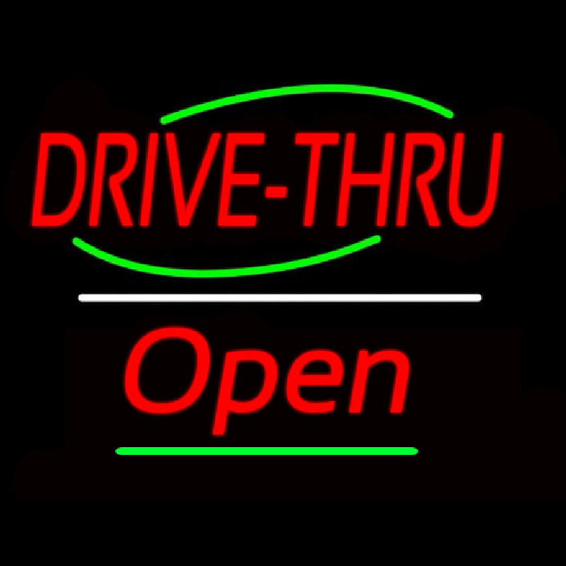 Drive Thru Open Yellow Line Neonreclame