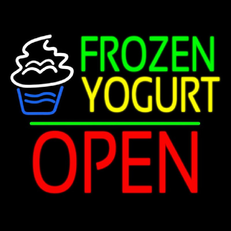 Frozen Yogurt Block Open Green Line Neonreclame