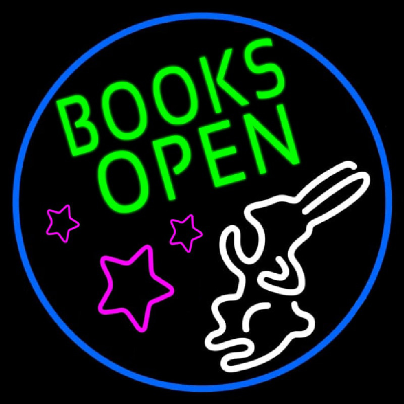 Green Books With Rabbit Logo Open Neonreclame
