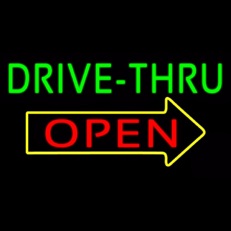 Green Drive Thru Open Arrow Neonreclame