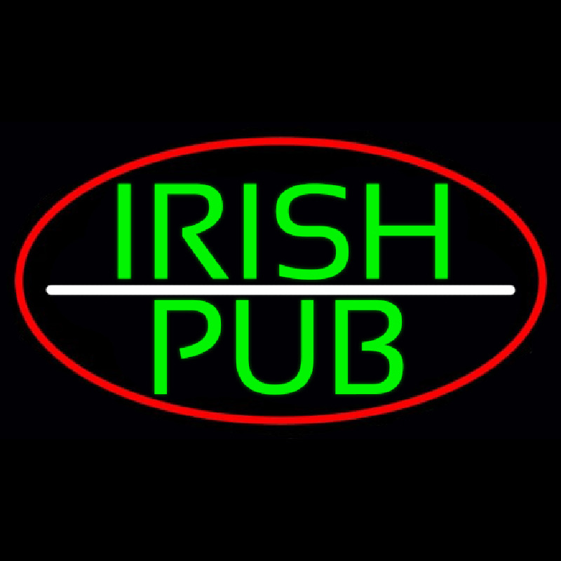 Green Irish Pub Oval With Red Border Neonreclame