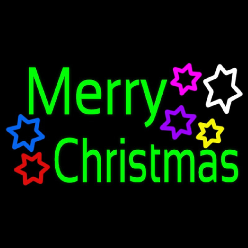 Green Merry Christmas With Multi Color Stars Neonreclame