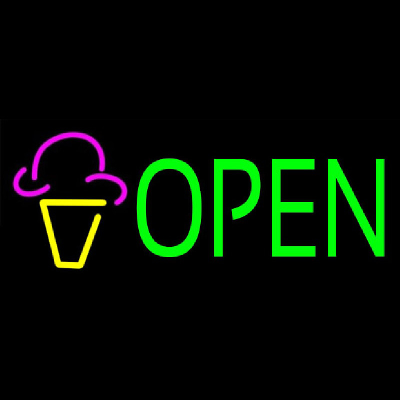 Green Open Ice Cream Cone Neonreclame