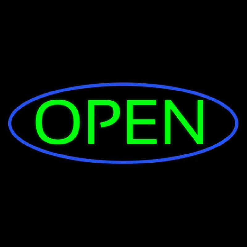 Green Open With Blue Oval Border Neonreclame