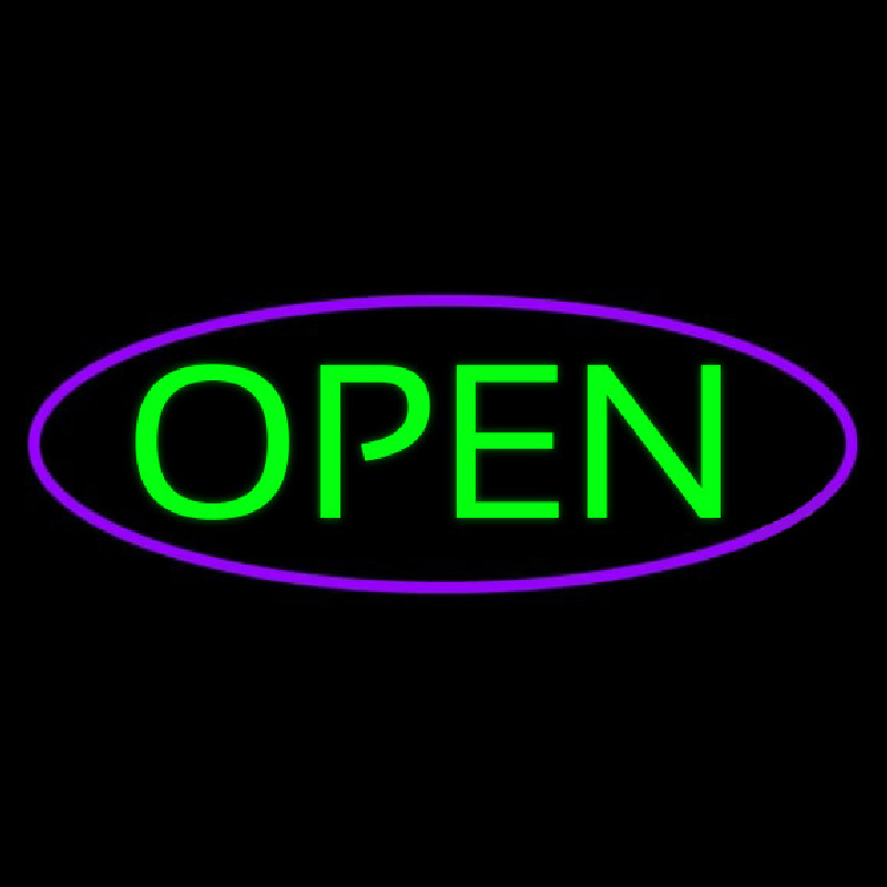 Green Open With Purple Oval Border Neonreclame