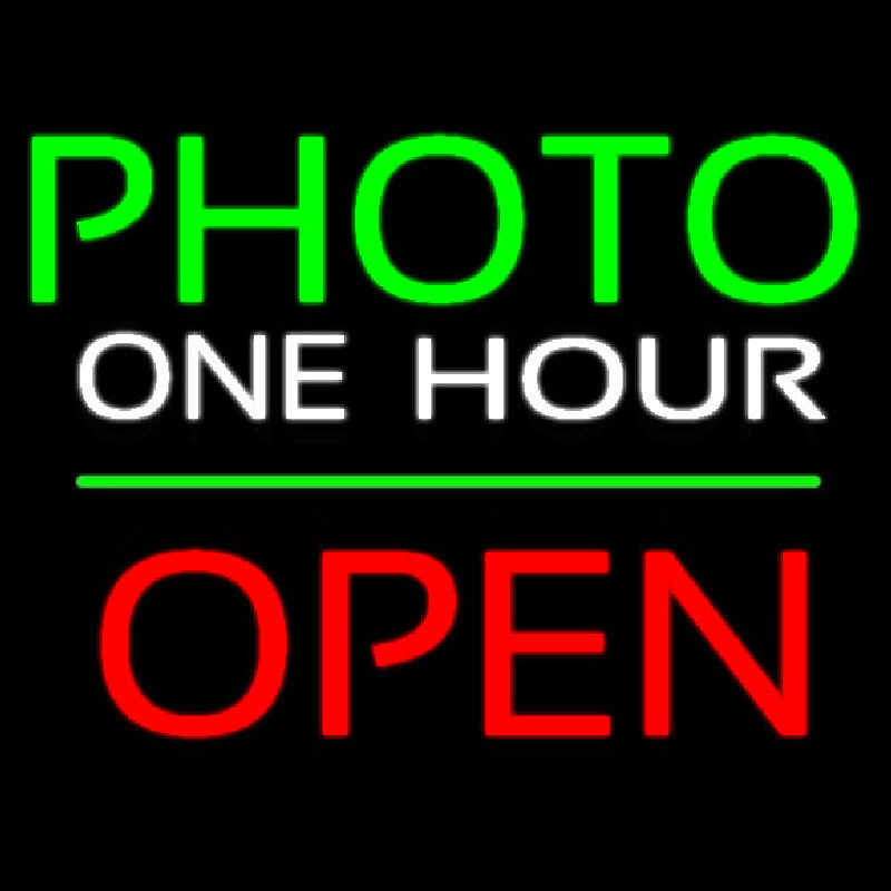 Green Photo One Hour With Open 1 Neonreclame