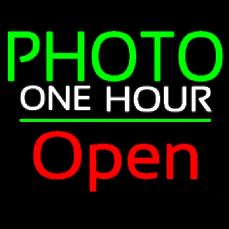 Green Photo One Hour With Open 2 Neonreclame