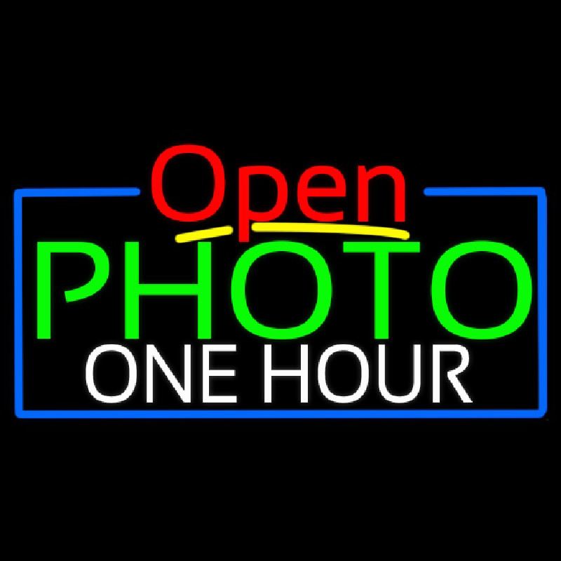 Green Photo One Hour With Open 4 Neonreclame