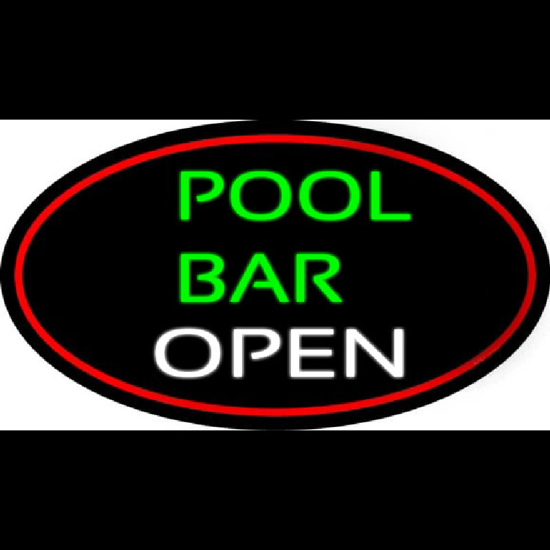 Green Pool Bar Open Oval With Red Border Neonreclame