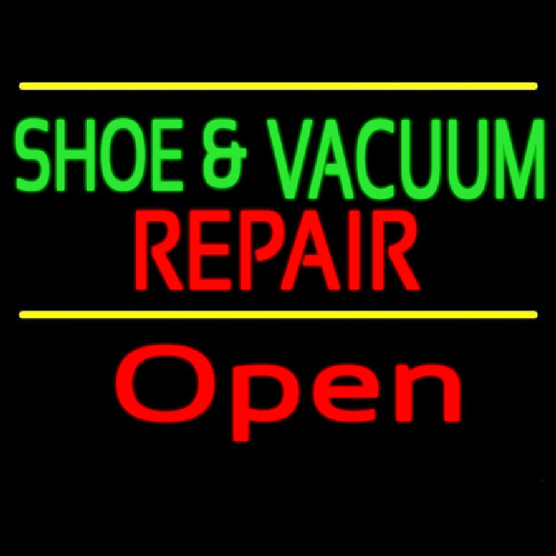Green Shoe And Vacuum Red Repair Open Neonreclame