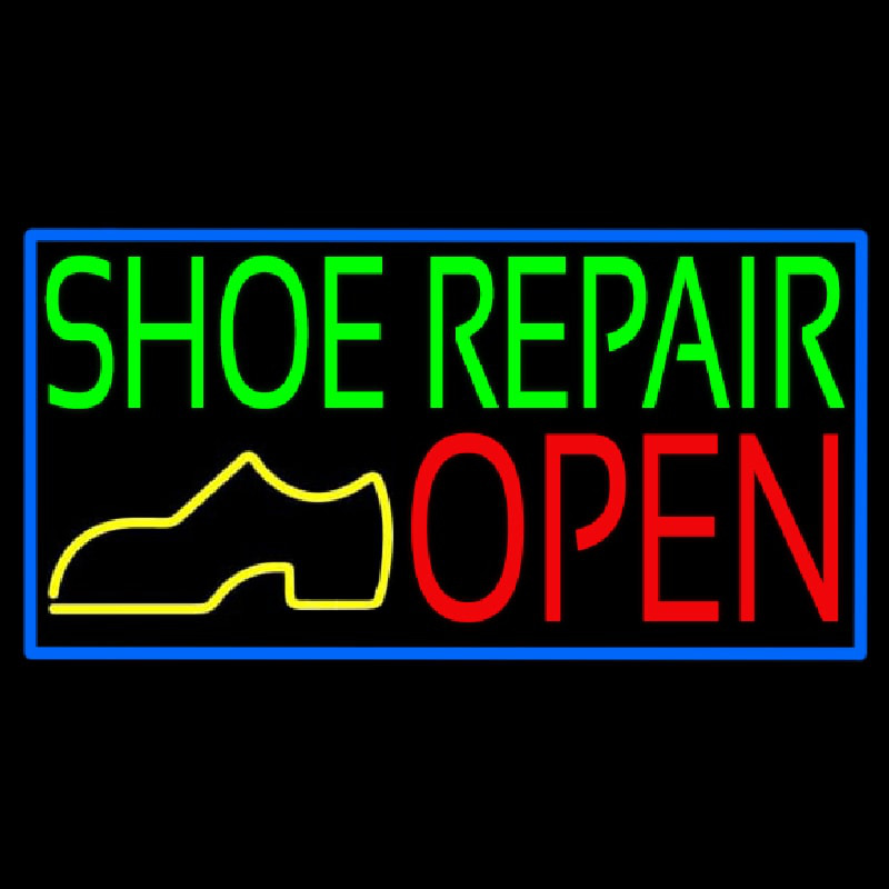 Green Shoe Repair Open With Border Neonreclame