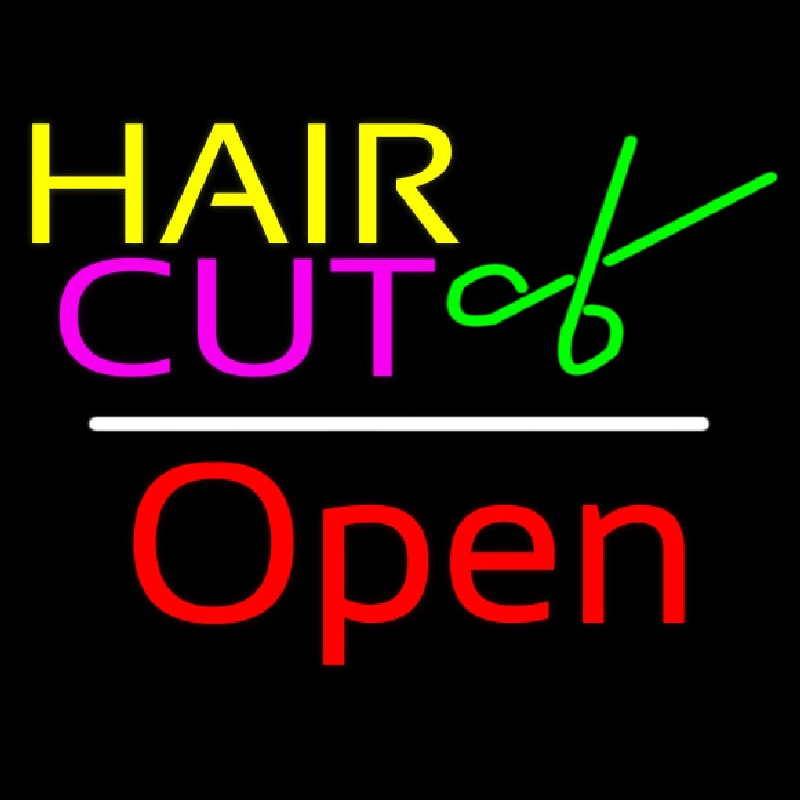 Hair Cut Logo Open White Line Neonreclame