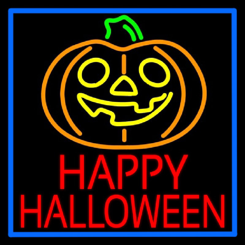 Happy Halloween Pumpkin With Blue Border Neonreclame