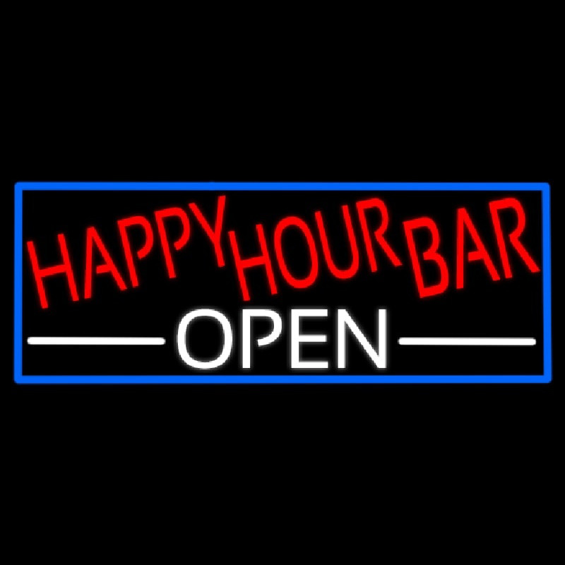 Happy Hour Bar Open With Blue Border Neonreclame