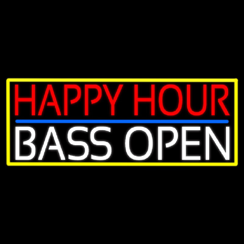 Happy Hour Bass Open With Yellow Border Neonreclame