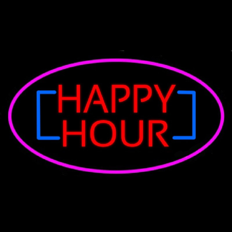 Happy Hour Oval Pink Neonreclame