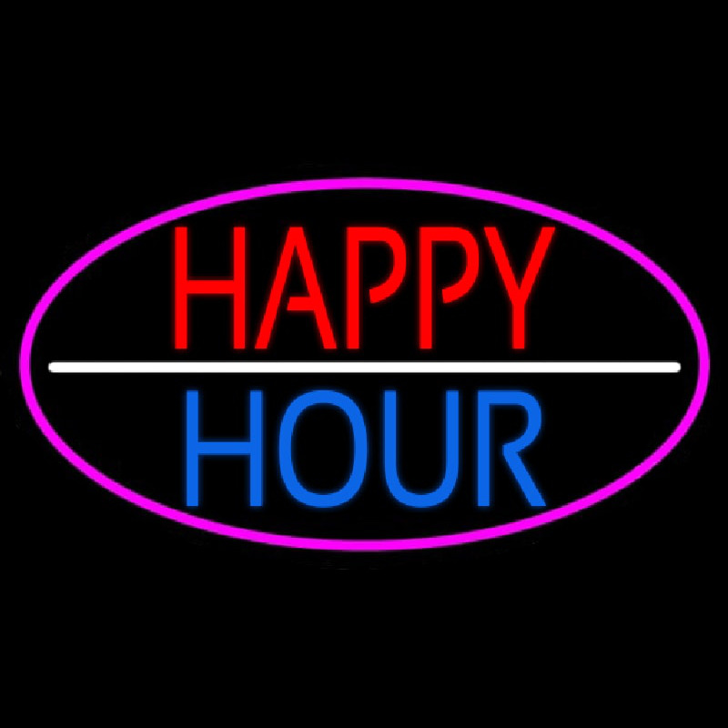 Happy Hour Oval With Pink Border Neonreclame