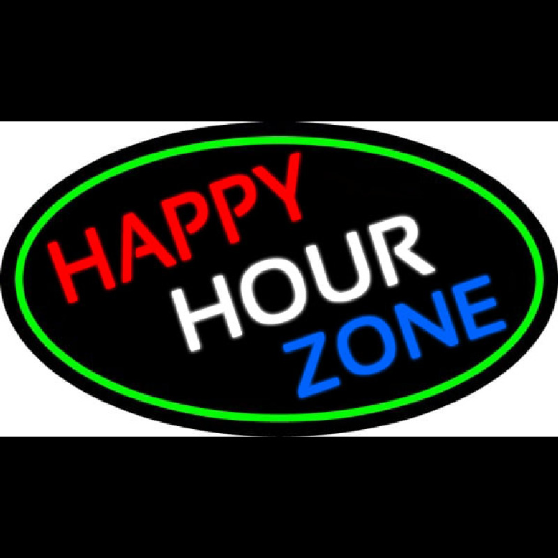 Happy Hour Zone Oval With Green Border Neonreclame