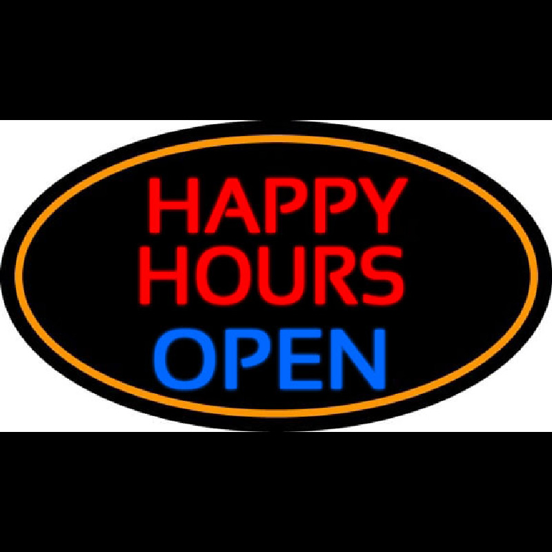 Happy Hours Open Oval With Orange Border Neonreclame
