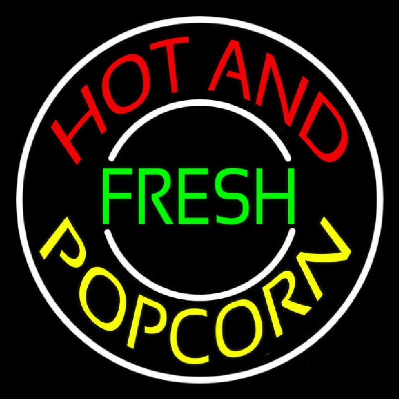 Hot And Fresh Popcorn With Border Neonreclame