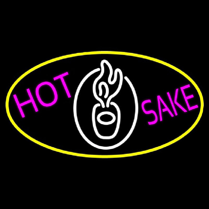 Hot Sake Oval With Yellow Border Neonreclame