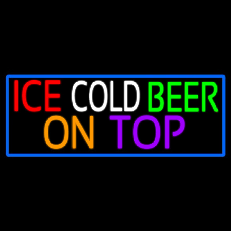 Ice Cold Beer On Top With Blue Border Neonreclame