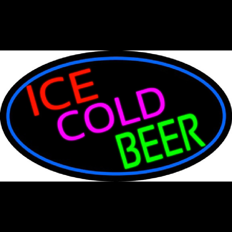 Ice Cold Beer Oval With Blue Border Neonreclame