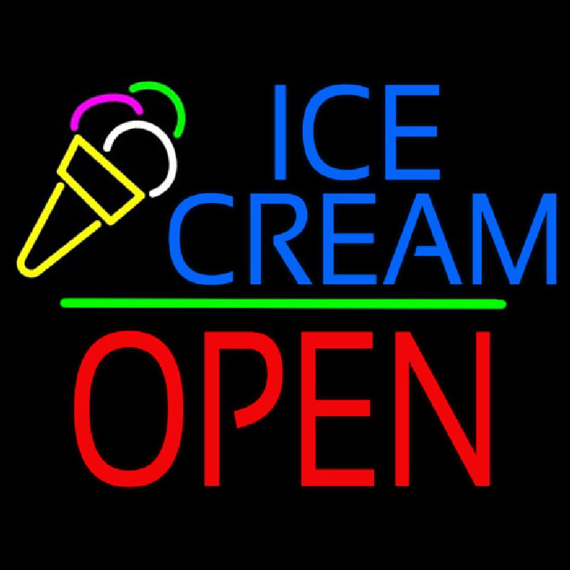 Ice Cream Logo Block Open Green Line Neonreclame