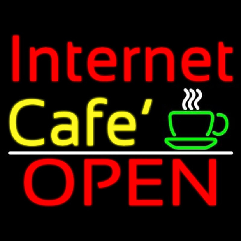 Internet Cafe Open With Coffee Cup Neonreclame