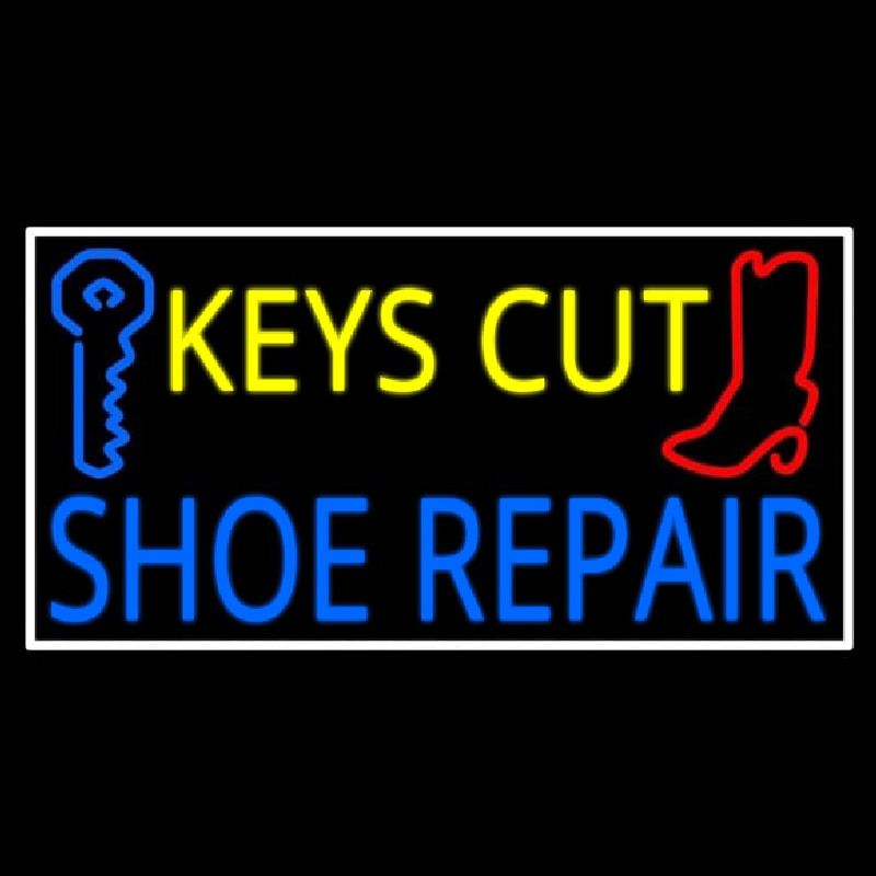 Keys Cut Shoe Repair With White Border Neonreclame