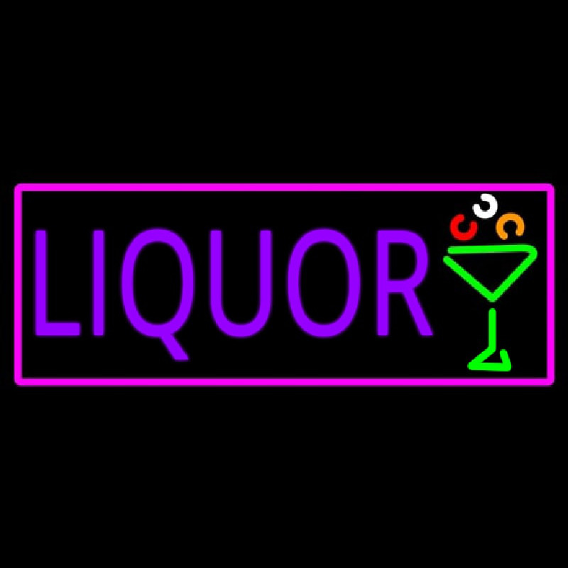 Liquor And Martini Glass With Pink Border Neonreclame