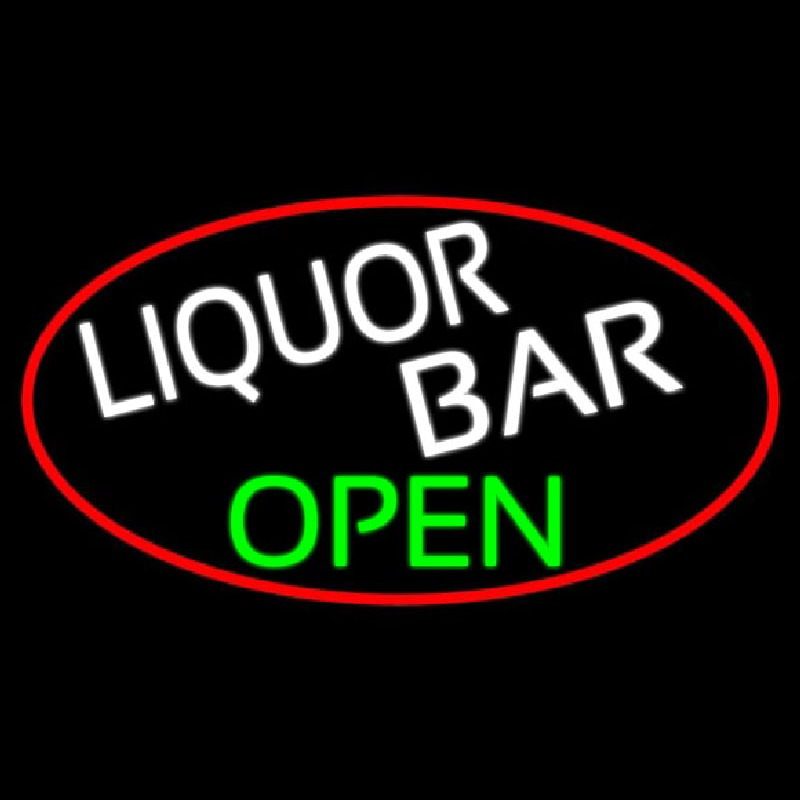 Liquor Bar Open Oval With Red Border Neonreclame