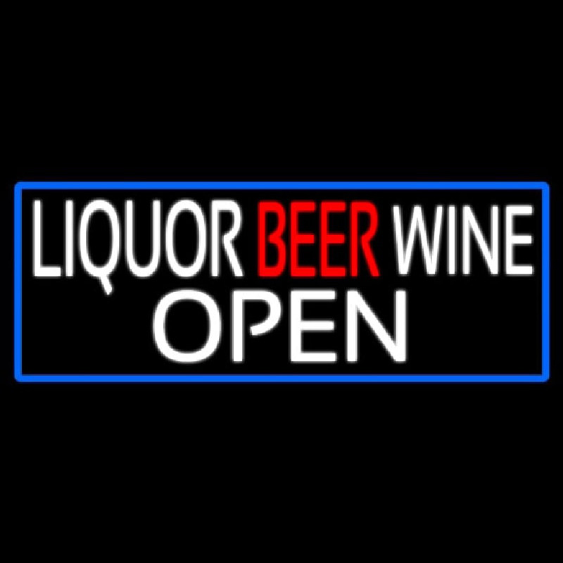 Liquor Beer Wine Open With Blue Border Neonreclame
