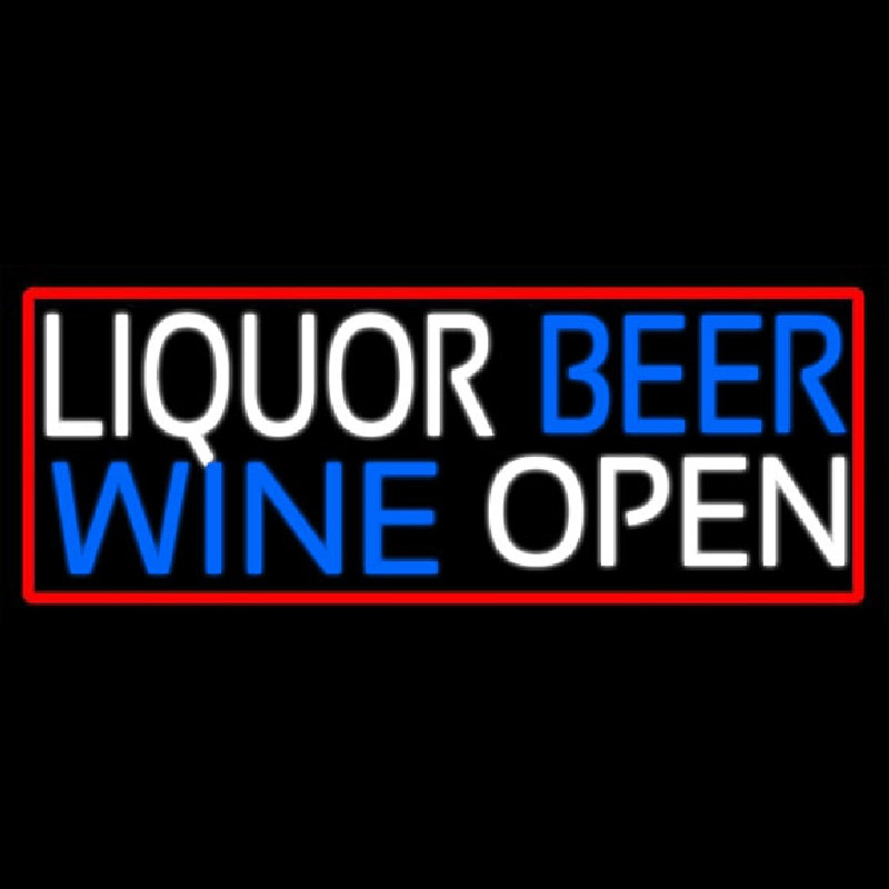 Liquor Beer Wine Open With Red Border Neonreclame