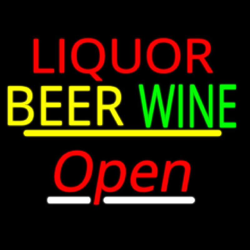 Liquor Beer Wine Open Yellow Line Neonreclame