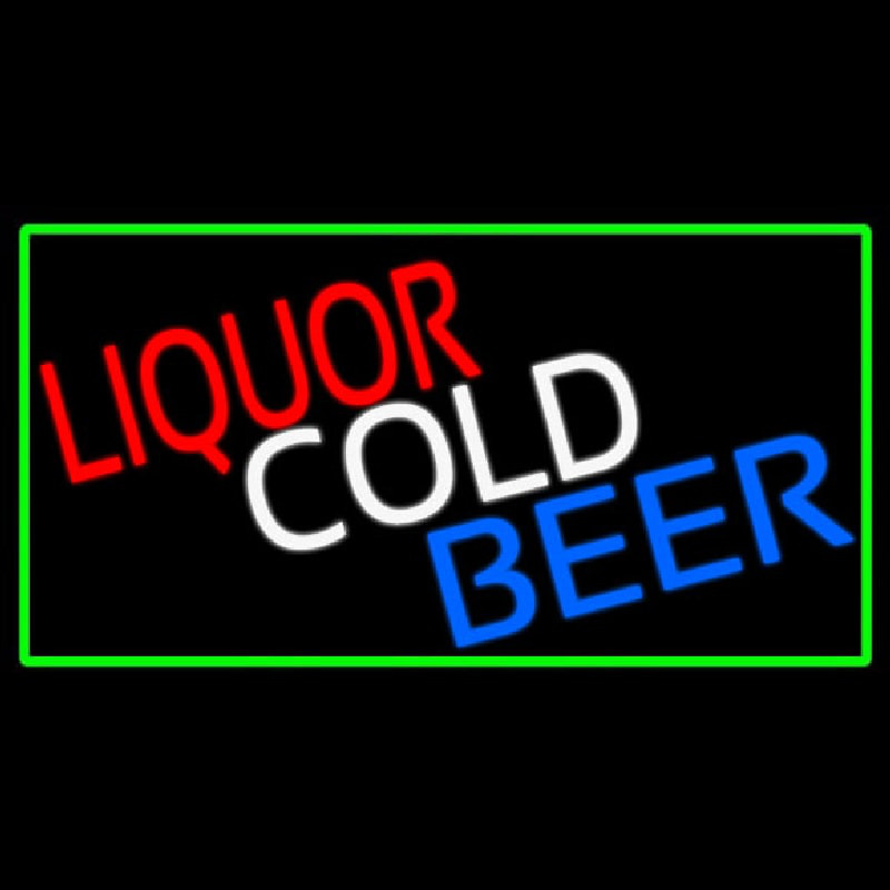 Liquors Cold Beer With Green Border Neonreclame