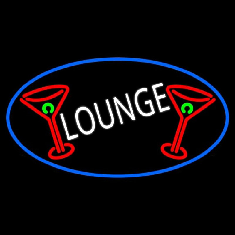 Lounge And Martini Glass Oval With Blue Border Neonreclame