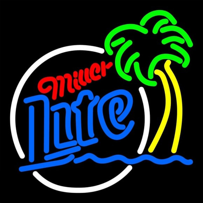 Miller Lite Circle Beach Palm Tree Beer Sign Neonreclame
