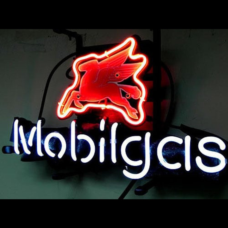 Mobil Gas Mobilgas Oil Station Bier Bar Neonreclame