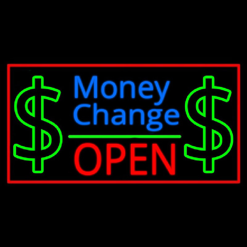 Money Change Dollar Logo Open Red Border Neonreclame