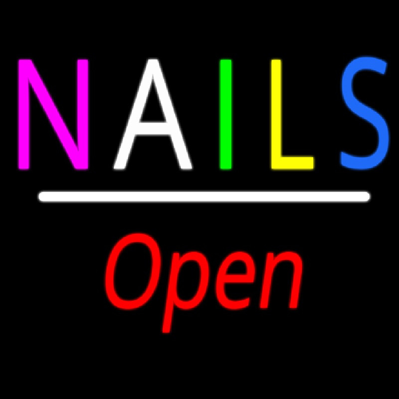 Multi Colored Nails Open White Line Neonreclame