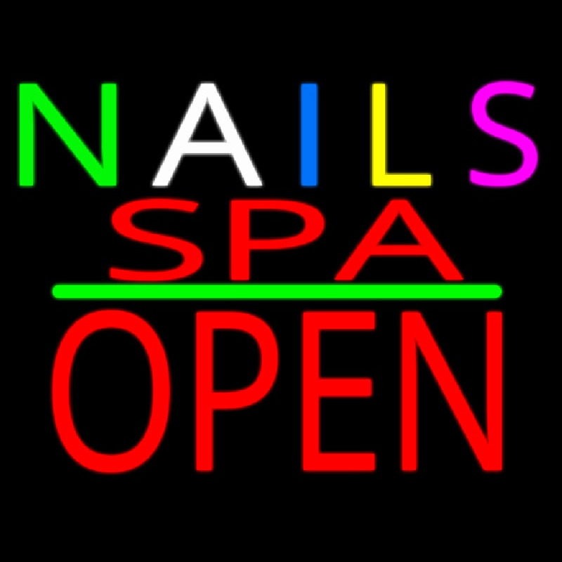Multi Colored Nails Spa Block Open Green Line Neonreclame