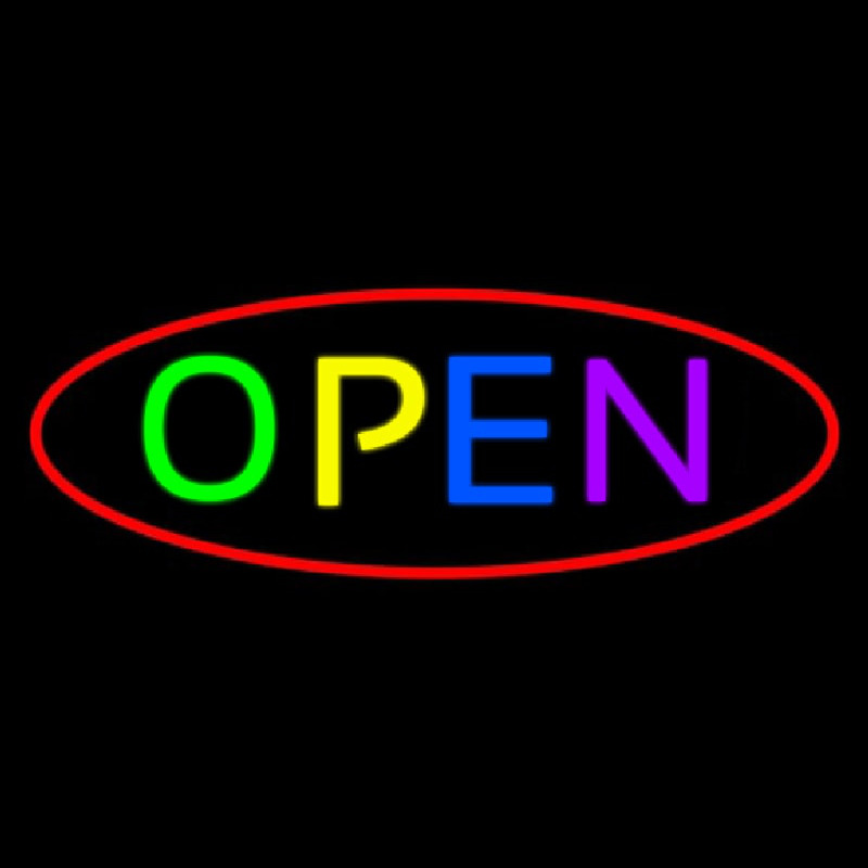 Multi Open With Red Oval Border Neonreclame