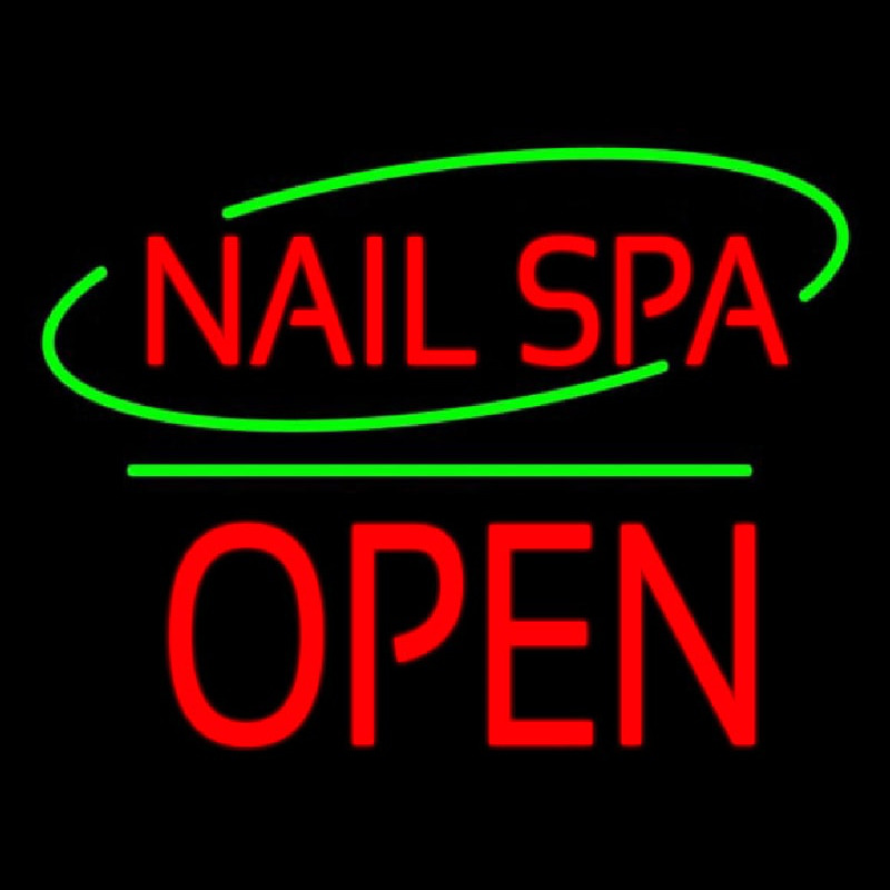 Nails Spa Block Open Green Line Neonreclame